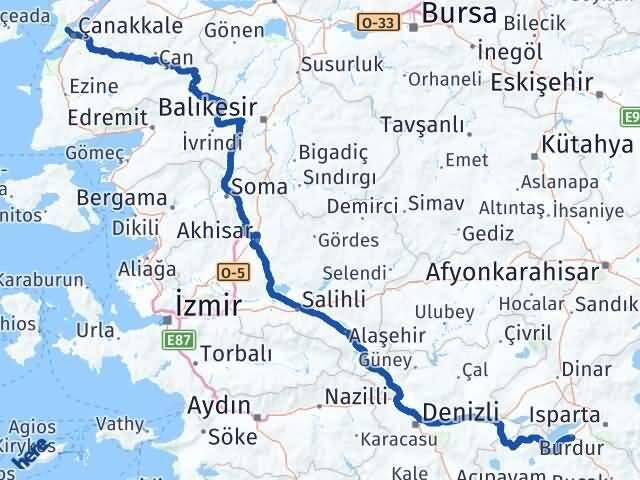 Çanakkale Eceabat Burdur Arası Kaç Km - Yol Haritası