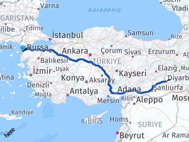 Çanakkale Eceabat Diyarbakır Arası Kaç Km - Yol Haritası