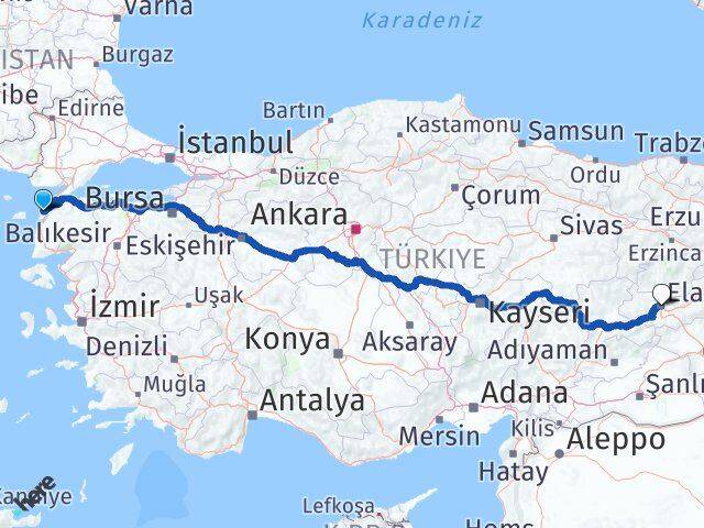 Çanakkale Eceabat Elazığ Arası Kaç Km - Yol Haritası