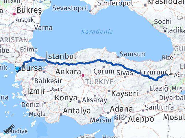 Çanakkale Eceabat Erzurum Arası Kaç Km - Yol Haritası