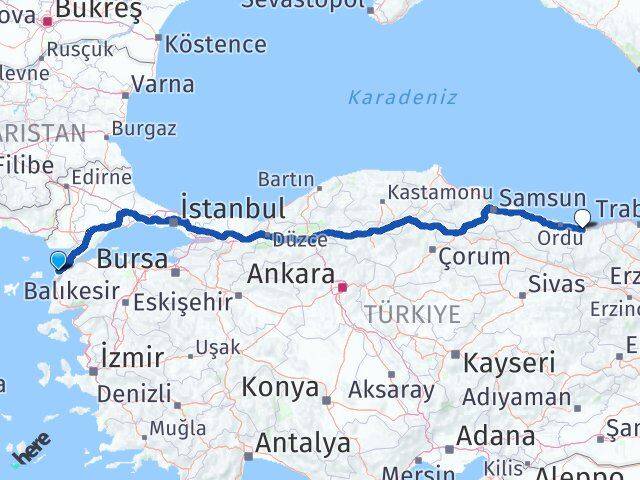 Çanakkale Eceabat Giresun Arası Kaç Km - Yol Haritası