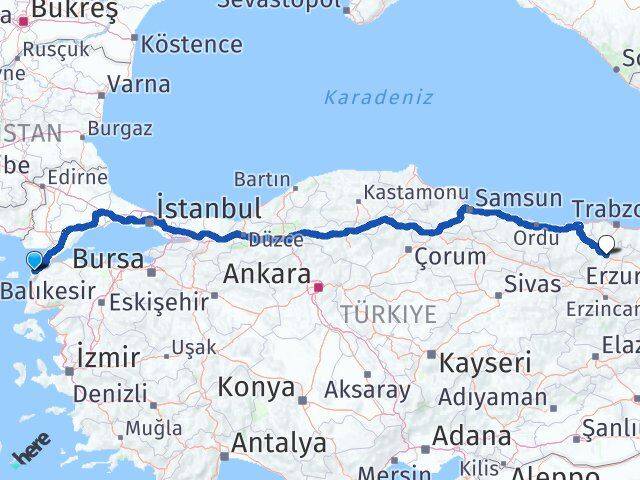Çanakkale Eceabat Gümüşhane Arası Kaç Km - Yol Haritası