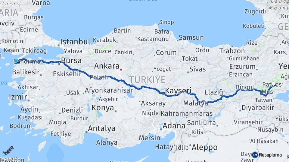Çanakkale Eceabat Güzelyalı Arası Kaç Km - Yol Haritası