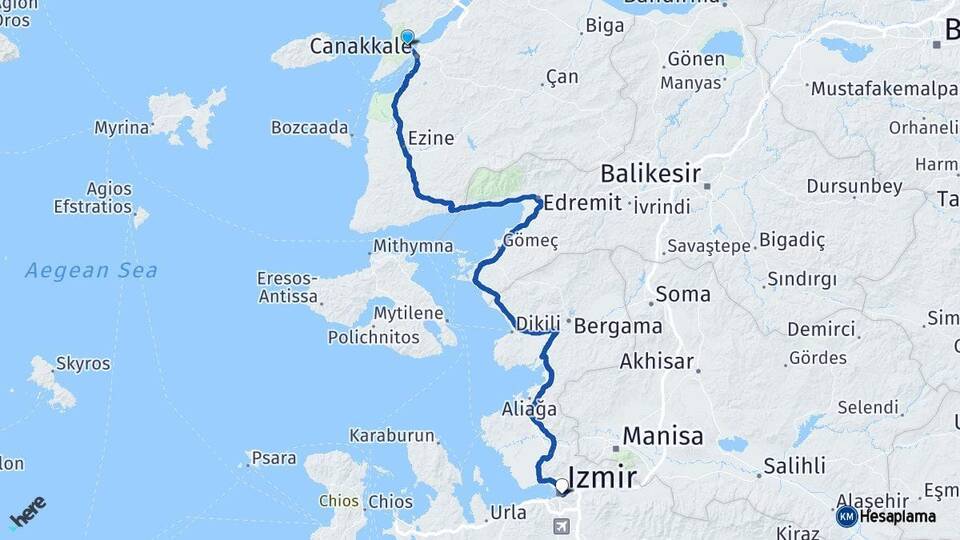 Çanakkale Eceabat İzmir Arası Kaç Km - Yol Haritası