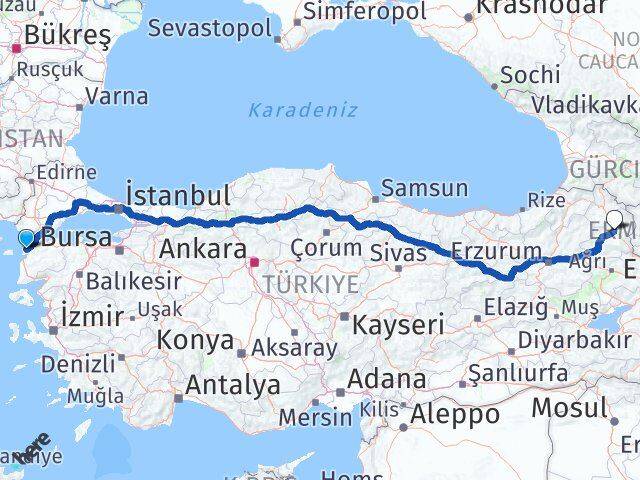Çanakkale Eceabat Kars Arası Kaç Km - Yol Haritası