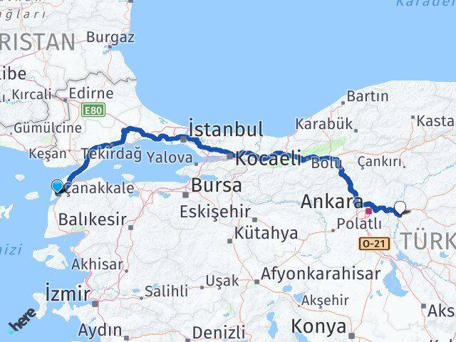 Çanakkale Eceabat Kırıkkale Arası Kaç Km - Yol Haritası