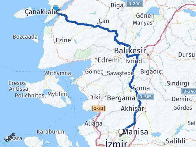 Çanakkale Eceabat Manisa Arası Kaç Km - Yol Haritası