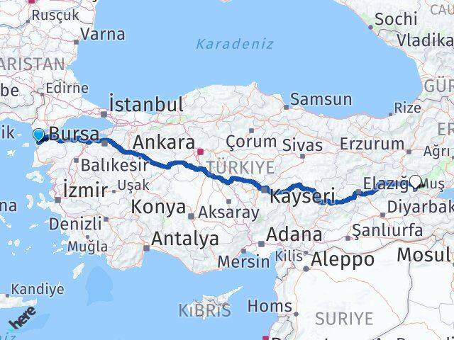 Çanakkale Eceabat Muş Arası Kaç Km - Yol Haritası