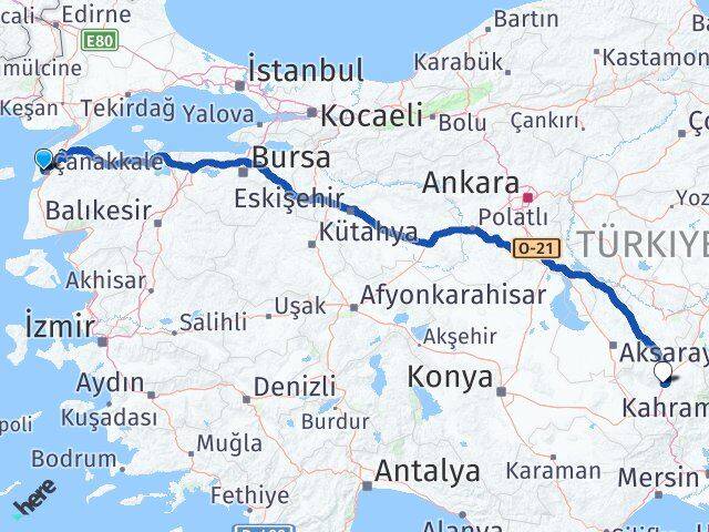 Çanakkale Eceabat Niğde Arası Kaç Km - Yol Haritası