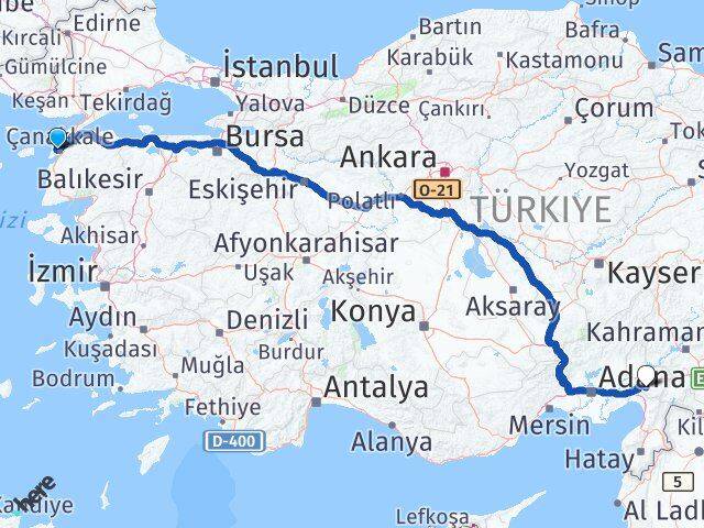 Çanakkale Eceabat Osmaniye Arası Kaç Km - Yol Haritası