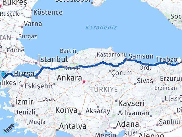 Çanakkale Eceabat Rize Arası Kaç Km - Yol Haritası