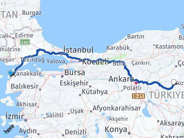 Çanakkale Eceabat Yozgat Arası Kaç Km - Yol Haritası