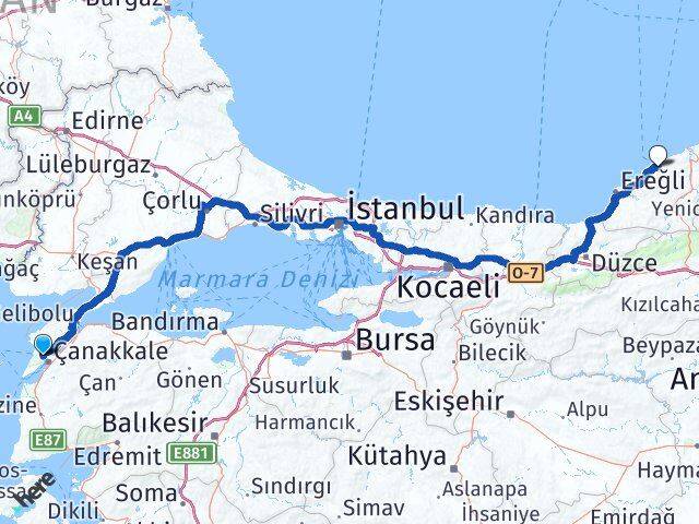 Çanakkale Eceabat Zonguldak Arası Kaç Km - Yol Haritası