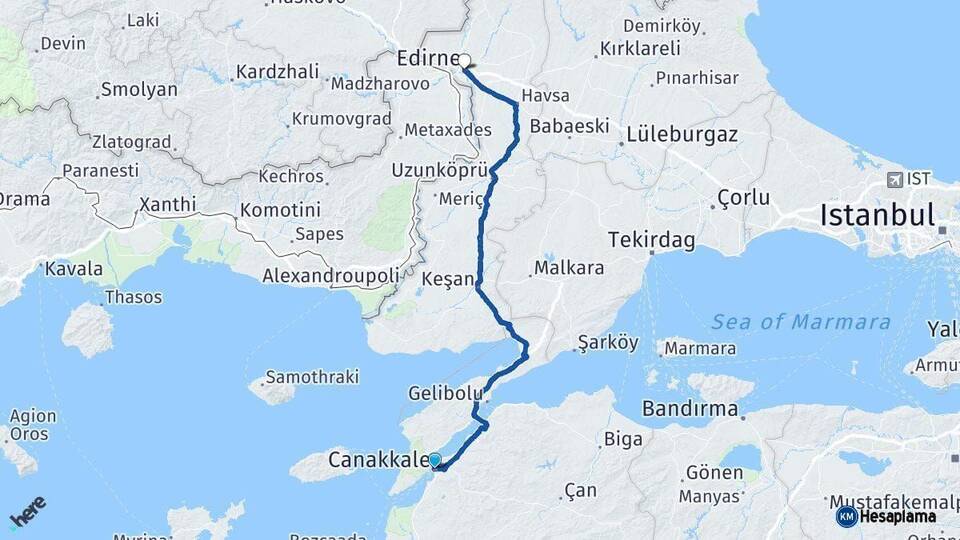 Çanakkale Edirne Arası Kaç Km - Yol Haritası