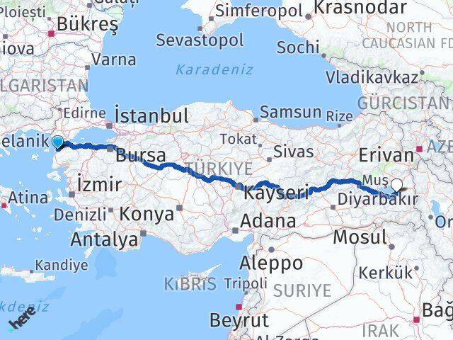 Çanakkale Edremit Van Arası Kaç Km - Yol Haritası
