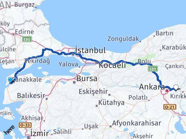 Çanakkale Elmadağ Ankara Arası Kaç Km - Yol Haritası