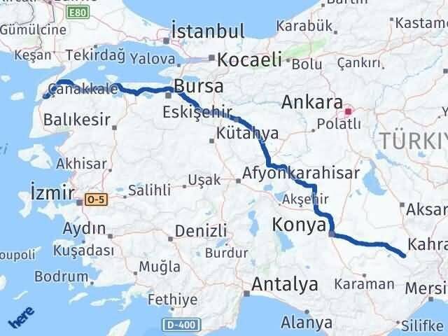 Çanakkale Ereğli Konya Arası Kaç Km - Yol Haritası