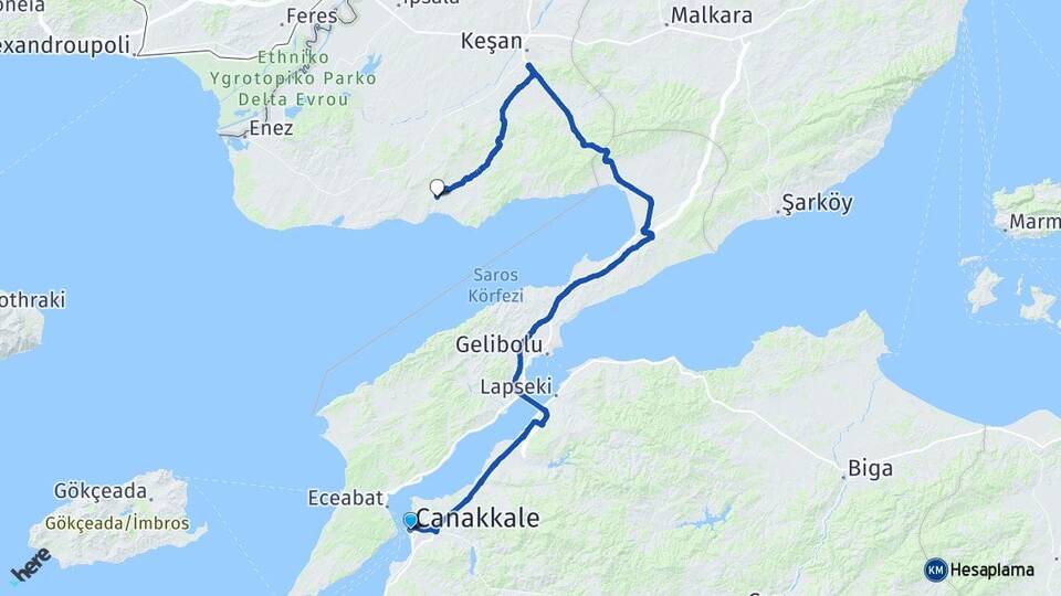 Çanakkale Erikli Keşan Edirne Arası Kaç Km - Yol Haritası