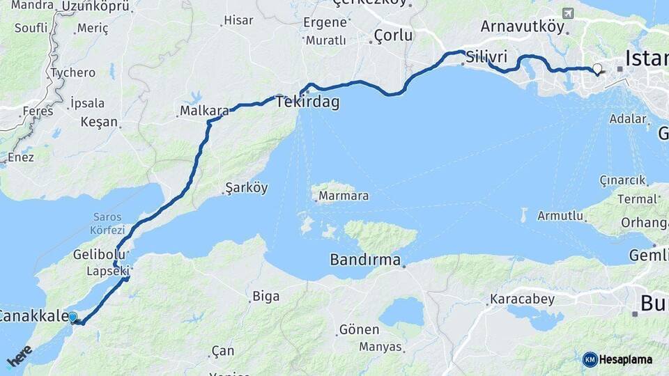 Çanakkale Esenler İstanbul Arası Kaç Km - Yol Haritası