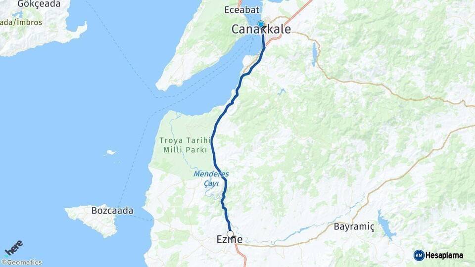 Çanakkale Ezine Arası Kaç Km - Yol Haritası