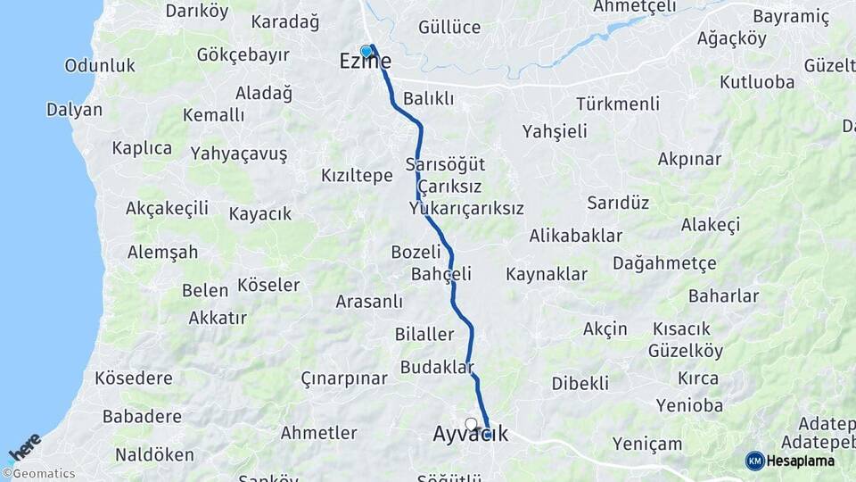 Çanakkale Ezine Ayvacık Arası Kaç Km - Yol Haritası