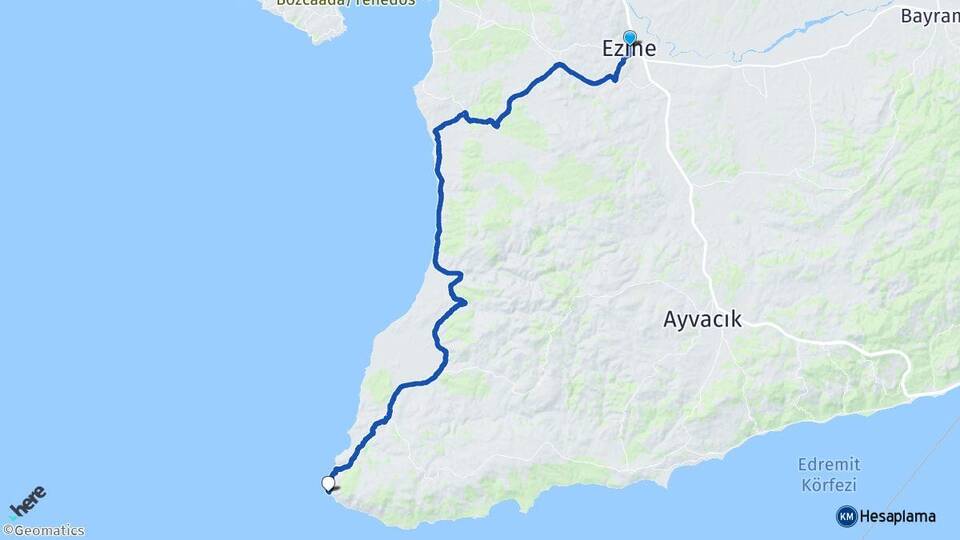 Çanakkale Ezine Babakale Ayvacık Arası Kaç Km - Yol Haritası