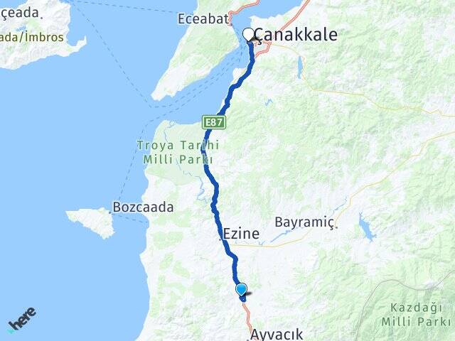 Bahçeli Çanakkale Feribot İskelesi Arası Kaç Km - Yol Tarifi