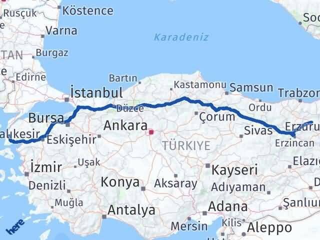 Çanakkale Ezine Bayburt Arası Kaç Km - Yol Haritası