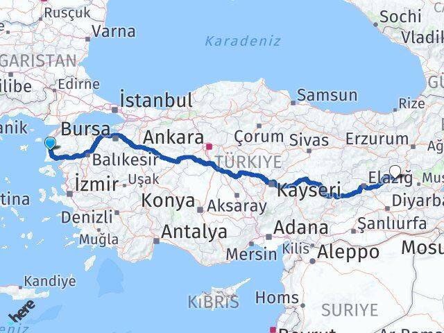 Çanakkale Ezine Bingöl Arası Kaç Km - Yol Haritası