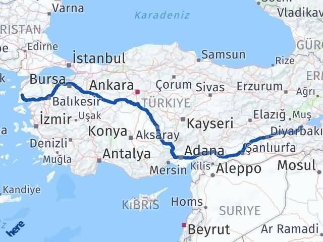 Çanakkale Ezine Bitlis Arası Kaç Km - Yol Haritası