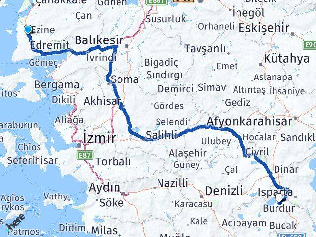 Çanakkale Ezine Burdur Arası Kaç Km - Yol Haritası