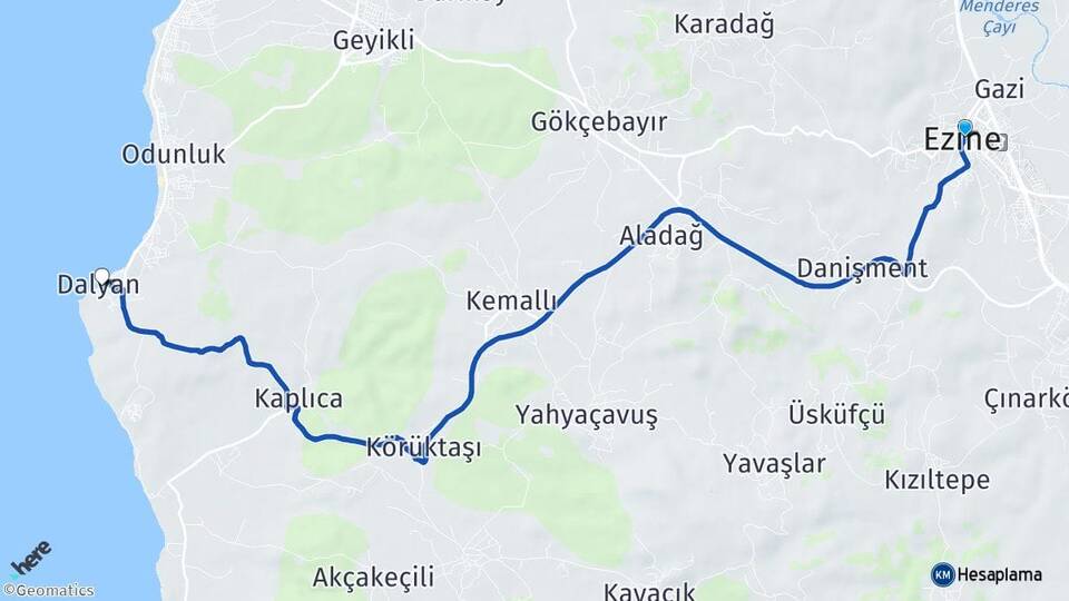 Çanakkale Ezine Dalyan Ezine Arası Kaç Km - Yol Haritası