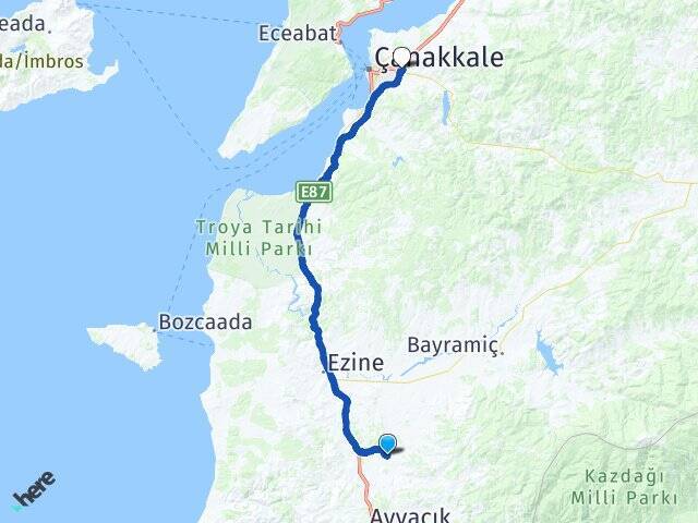 Karagömlek Çanakkale Otogarı Arası Kaç Km - Yol Tarifi