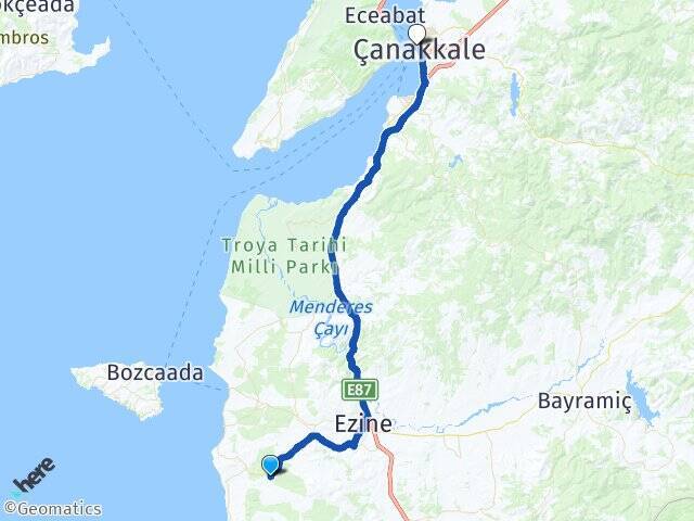 Körüktaşı Çanakkale Feribot İskelesi Arası Kaç Km - Yol Tarifi