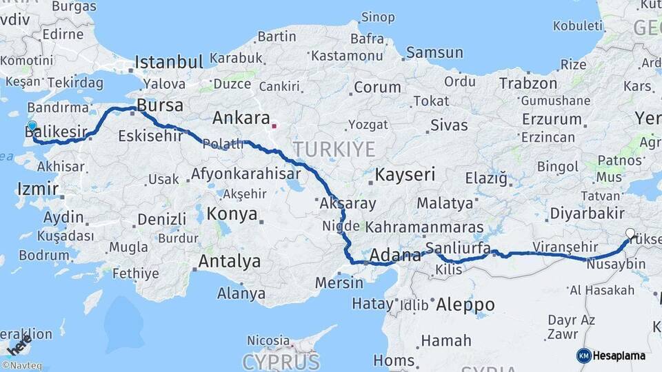 Çanakkale Ezine Şırnak Arası Kaç Km - Yol Haritası
