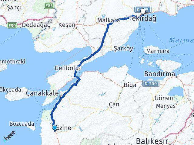 Çanakkale Ezine Tekirdağ Arası Kaç Km - Yol Haritası