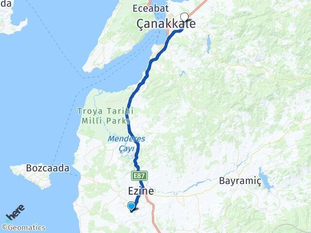 Üsküfçü Çanakkale Otogarı Arası Kaç Km - Yol Tarifi