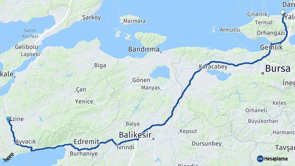 Çanakkale Ezine Yalova Arası Kaç Km - Yol Haritası