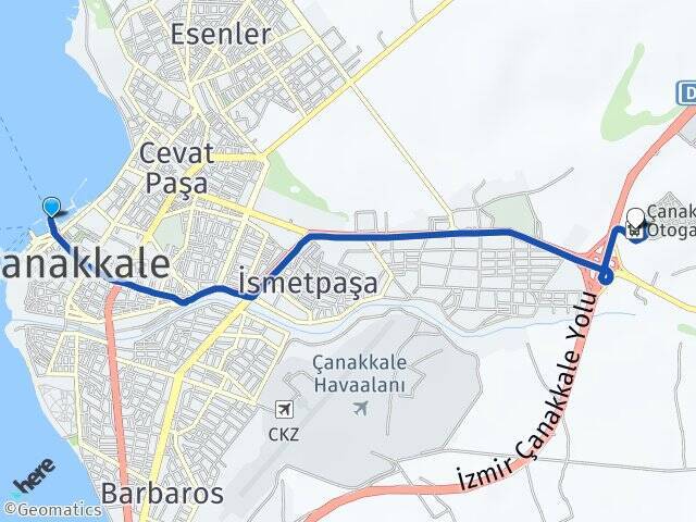 Çanakkale Feribot İskelesi Çanakkale Otogarı Arası Kaç Km - Yol Tarifi