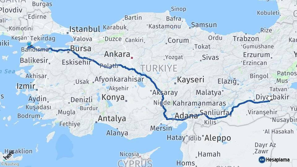 Çanakkale Gelibolu Batman Arası Kaç Km - Yol Haritası