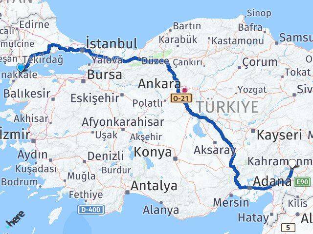 Çanakkale Gelibolu Kahramanmaraş Arası Kaç Km - Yol Haritası