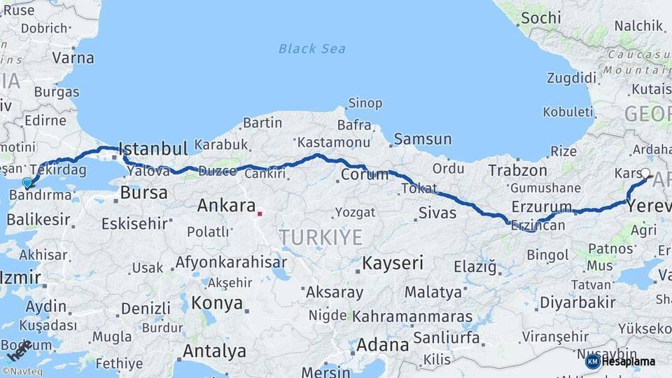 Çanakkale Gelibolu Kars Arası Kaç Km - Yol Haritası