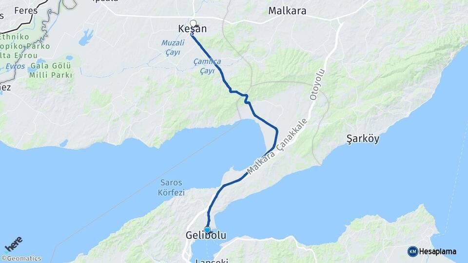 Çanakkale Gelibolu Keşan Edirne Arası Kaç Km - Yol Haritası