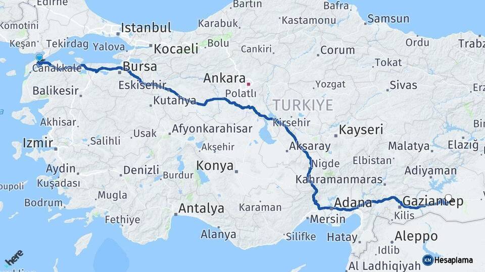 Çanakkale Gelibolu Şanlıurfa Arası Kaç Km - Yol Haritası