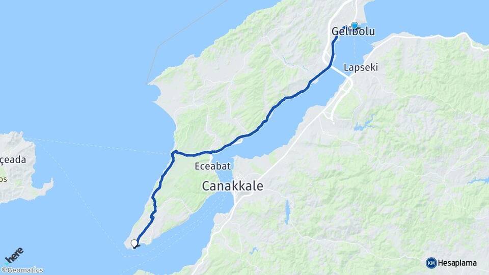 Çanakkale Gelibolu Seddülbahir Eceabat Arası Kaç Km - Yol Haritası