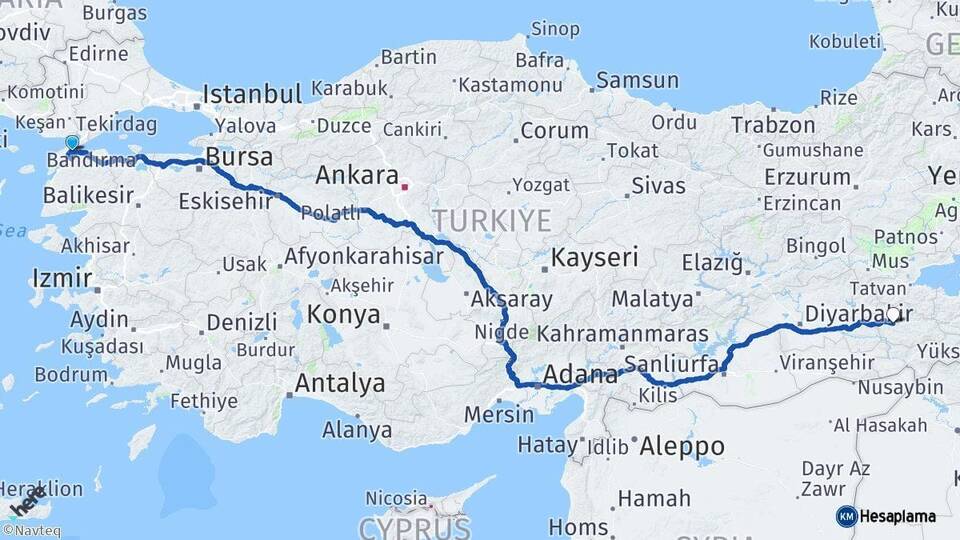Çanakkale Gelibolu Siirt Arası Kaç Km - Yol Haritası