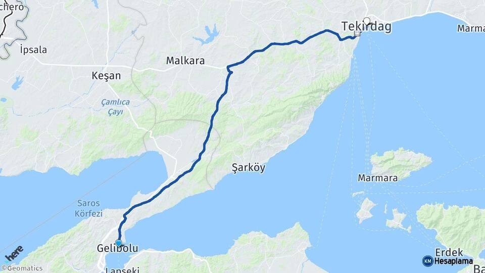 Çanakkale Gelibolu Tekirdağ Arası Kaç Km - Yol Haritası