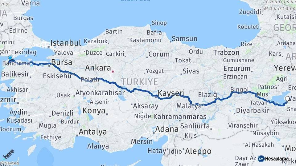 Çanakkale Gelibolu Van Arası Kaç Km - Yol Haritası