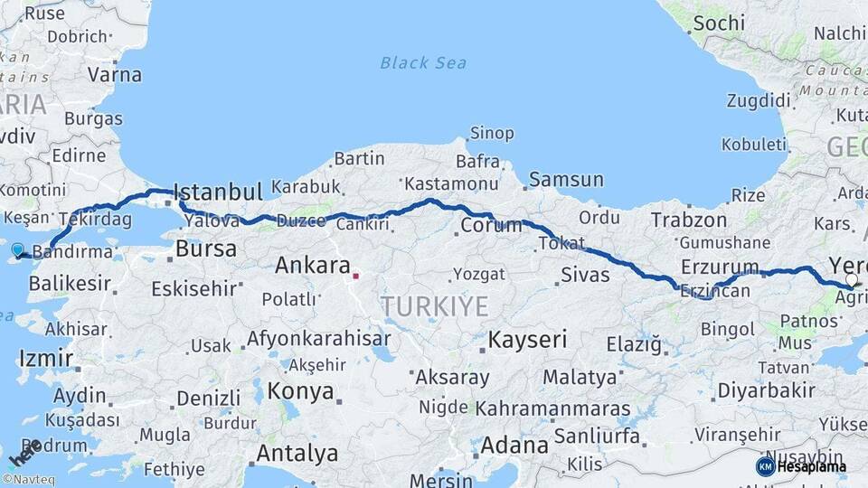 Çanakkale Gökçeada Ağrı Arası Kaç Km - Yol Haritası