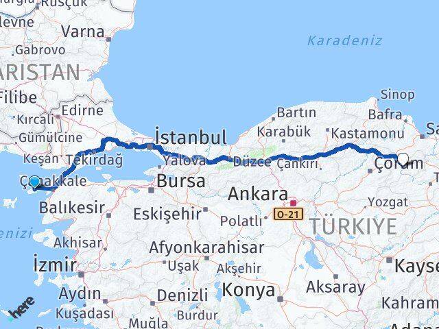 Çanakkale Gökçeada Amasya Arası Kaç Km - Yol Haritası